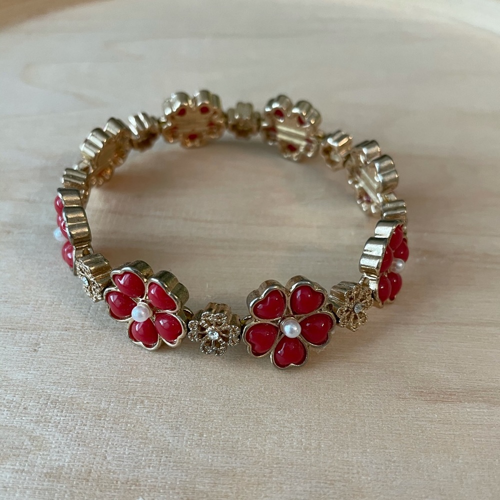 Charming Charlie Red Floral Bracelet